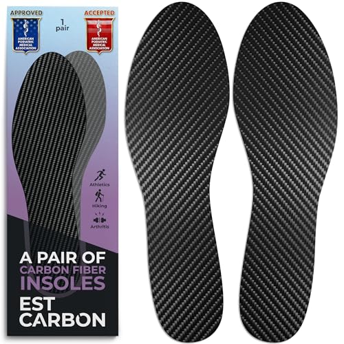 Image of EstCarbon - Carbon Fiber Insoles - 2 Pcs, Men 8-8.5, Women 9 - Performance CFI Shoe Inserts for Sports - Stiff Foot Plate - Athletic Orthotic Insole for Turf Toe Support, Running, Basketball