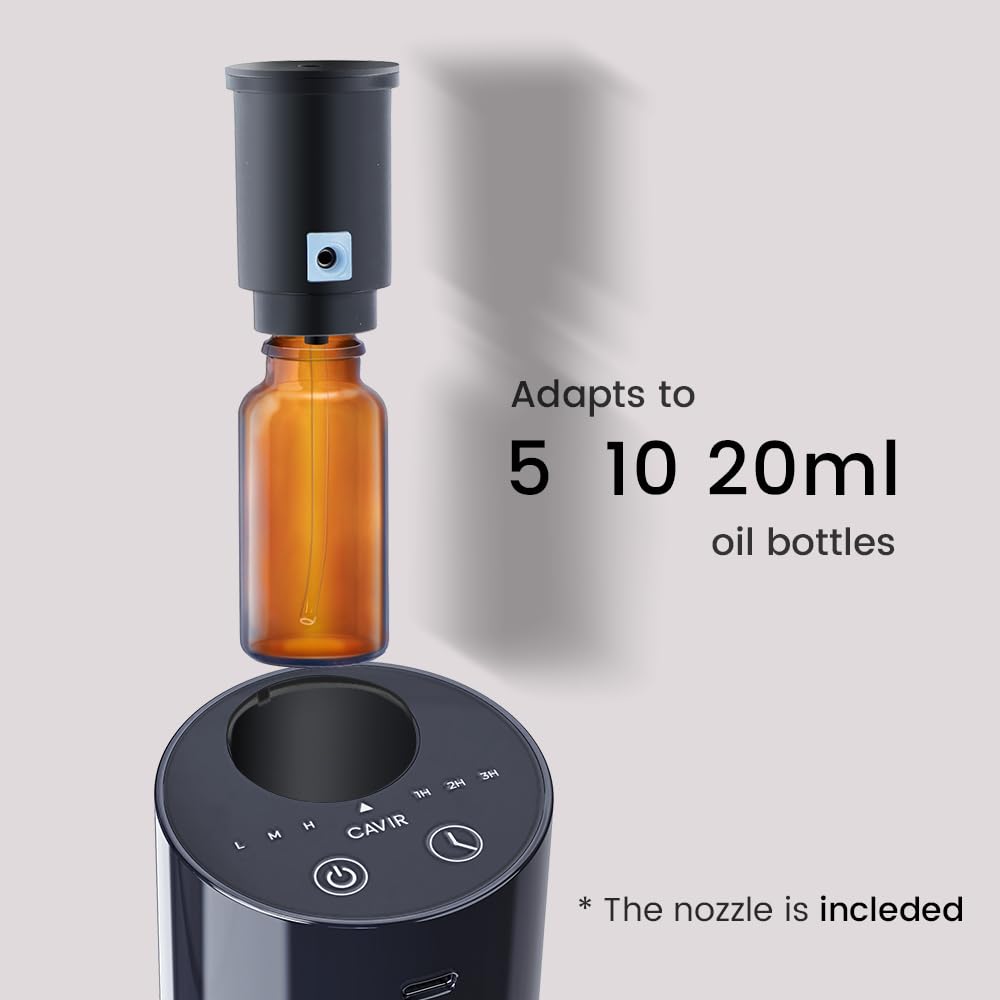Cavir Wasserloser Diffuser, Tragbarer Aroma Diffuser kabellos mit 3 Countdown-Timer 3 Nebel Ebene, USB Wiederaufladbarer Aroma Diffusor für Haus, Zimmer, Auto, Büro & Reise