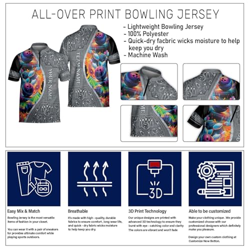 Custom Bowling Jerseys for Men Women Personalized Team Name 3D Quarter Zip Apparel Customized Bowling Jersey Shirts Unisex4