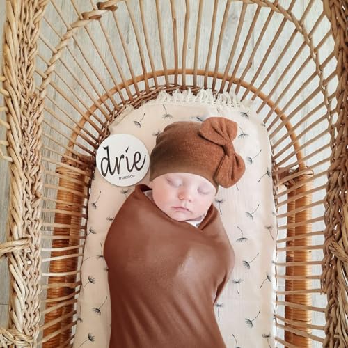 Image of AQOKKA Newborn Receiving Blanket with Bow Hat Mittens Wooden Card Set Newborns Toddler Baby Boy Girl Nursery Swaddle Wrap