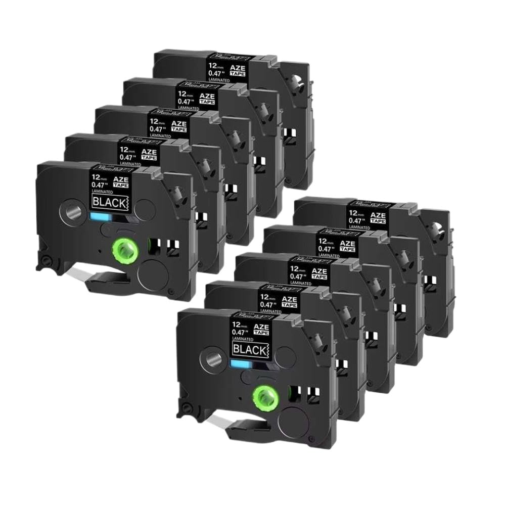 Cinta de etiquetas compatible con PT D200 PT D200G D210 TZe 335 TZ 325 TZe345 Blanco sobre negro 12 mm(5pk)