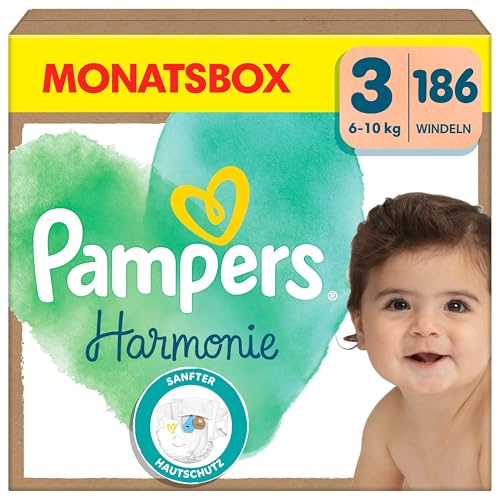 Pampers Harmonie Windeln Größe 3, 186 Windeln, 6kg-10kg, sanfter Hautschutz mit 100Prozent Pampers Schutz