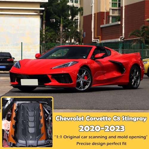 Image of CHEAYAR Engine Bay Panel Cover Compatible with Chevrolet Corvette C8 2020-2023, Engine Shroud Cover Panel Trims, C8 Accessories 2PCS (Engine Bay Trim - Orange Color)