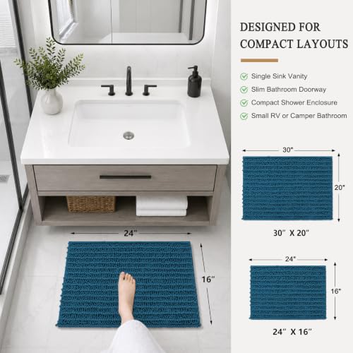 Image of Arotive Luxury Small Bathroom Rugs 24x16, Extra Soft Thick Absorbent Shaggy Chenille Bath Rugs, Machine Wash Dry, Bath Mats for Bathroom Floor, Tub and Shower, Home Decor Accessories, Peacock Blue