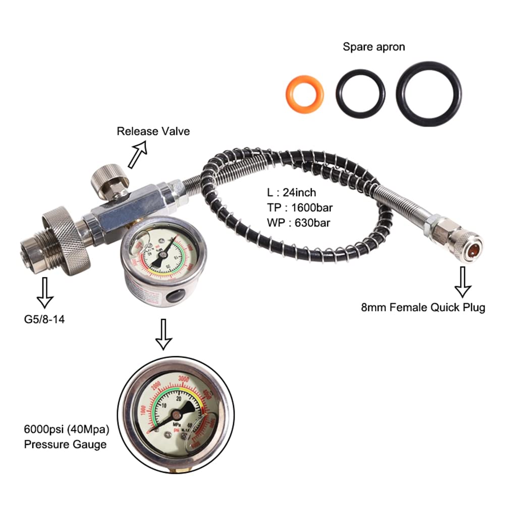 Adattatore Ricarica PCP 300Bar Con Connettore DIN - Per Bombole Immersioni E Aria Compressa - Foto 3