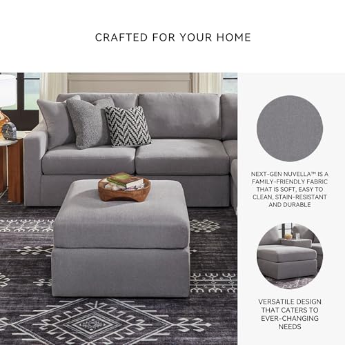 Image of Signature Design by Ashley Modmax Casual Square Oversized Accent Ottoman, Modular Sectional Seating for Living Room, Next-Gen Nuvella Performance Fabric, 32 inch W, Light Gray
