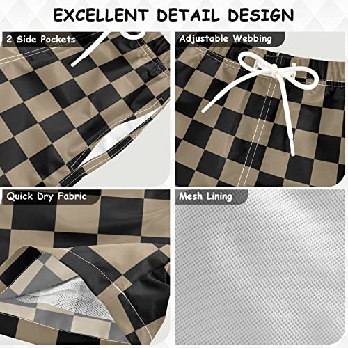 Retro Black Checkered Boys Swim Trunks Geometric Square Plaid Toddler Beach Board Shorts Baby Summer Bathing Suit S3