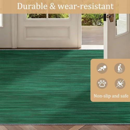 Alfombra lavable verde antideslizante de pelo corto para salón moderno 5