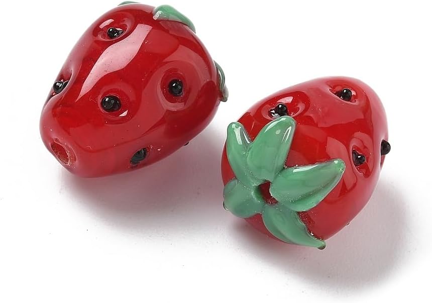 KitBeads 20Pcs Red Strawberry Beads Kawaii Food Bead Handmade Lampwork Glass 3D Fruit Beads for Jewelry Making Necklaces Earrings Bracelets Crafts