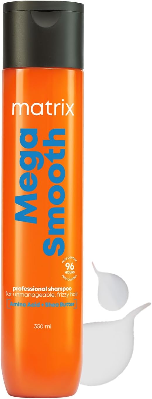 Mega Smooth Professional Shampoo with Shea Butter & Amino Acids, for Frizzy Hair | Max Smoothness for 4 Days | | Used by 1 Lakh Hairstylists*| For All Hair Types | Paraben Free, 350ml
