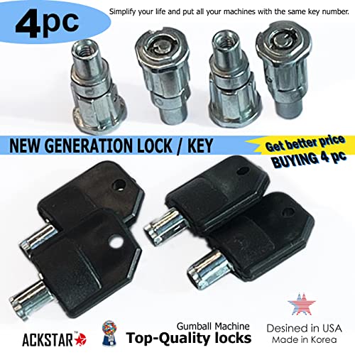 Image of Locks & Keys Classic Gumball Machine - Vending Machines Top Lid Tubular Key Lock for Capsule, Candy, Gumball Vending Machine. Gumball Machine Lock and Key 1 /4 inch Thread (4pc - Key Y2)