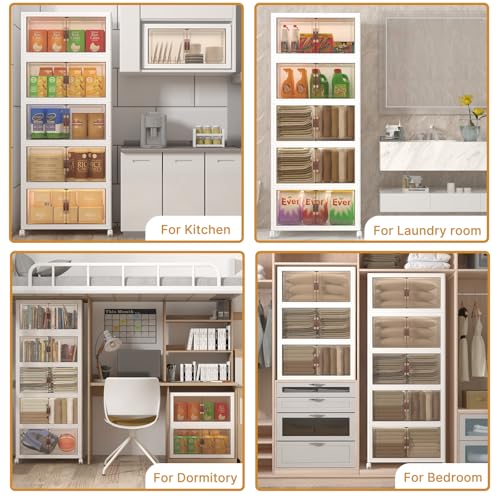 Image of UAMFURI Stackable Storage Bins with Lids, 360QT Closet Organizers and Storage Cabinet with Doors & Wheels, Lockable Plastic Foldable Drawers for Bedroom Dorm Office Garage(120QT*3,White)