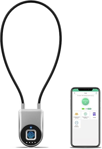 Miniatura 11 de Candado inteligente de cable de huellas dactilares, 6 pulgadas de largo con aplicación Bluetooth de huellas dactilares, biométrico sin llave, Negro