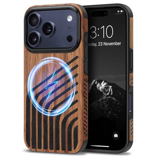 Coque iPhone 17 Pro magnétique TENDLIN étui bois carbone MagSafe