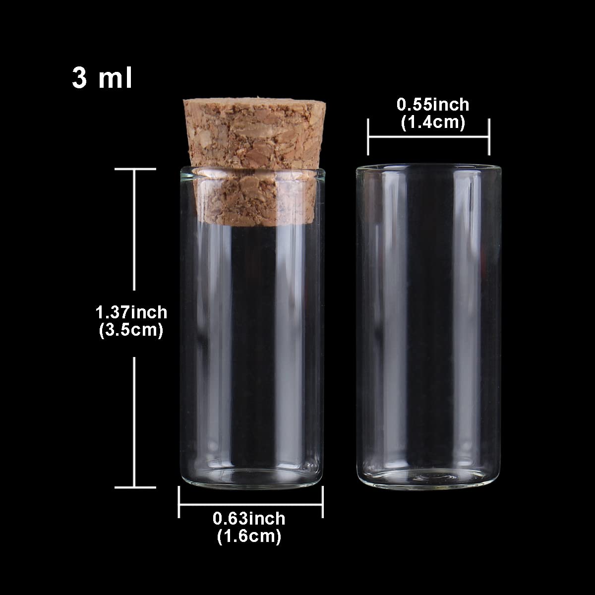 SYLALE 100 Tubos de ensayo de 3 ml y 16 x 35 mm con Tapa de Corcho, frascos de Vidrio, Viales de Vidrio, pequeñas Botellas de Vidrio for Manualidades.