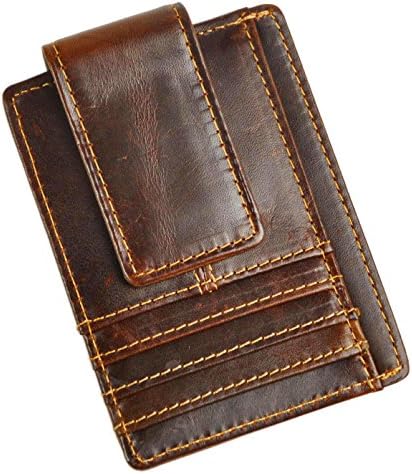 Le'aokuu Genuine RFID Leather Magnet Money Clip Credit Card Case Holder Slim Wallet (A Coffee RFID)