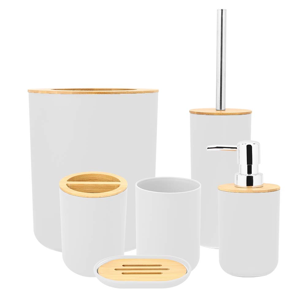 Wakects Juego de 6 Accesorios de Baño, Dispensador de Jabón, Jabonera, Soporte para Cepillo de Dientes, Taza