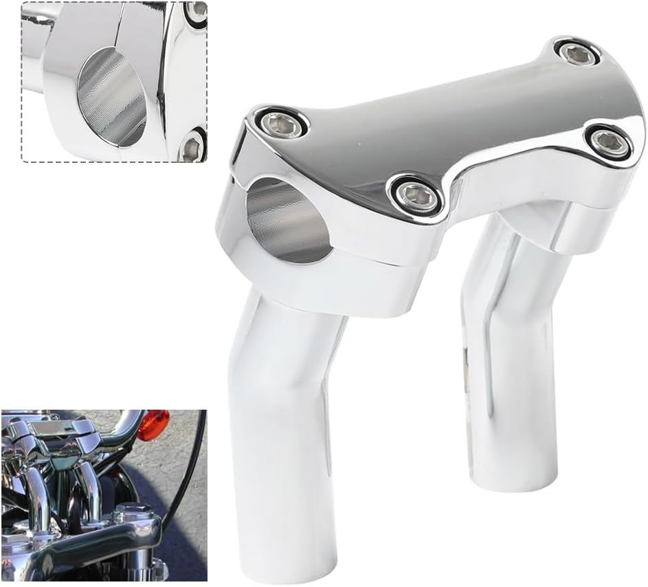 Cnfang4 1" Clamp 4" Tall Pullback Handlebar Riser 2 Pc Designed to fit applications with 3-1/2" on-center mounts Aluminum Black/Chrome; B Model