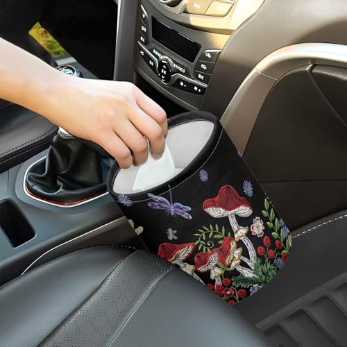 Image of Dragonfly Mushroom Car Garbage Can Mini Car Trash Bin Truck Organizer Auto Storage Bag Waterproof Portable Accessories Road Trip for Kids