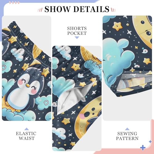 Cute Penguin on Moon and Star Pajamas Bottoms with Pockets Comfy Pjs Sleepwear Elastic Waistband Pajamas Pants Lounge Pants for 6-14 Years4