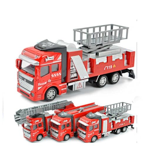 Image of Die cast 1:32 Scale Fire Truck Toy Set of 3 with Pullback Action Figure & Friction Powered Toy Truck for Kids Boy Girl Gift [Colors as Per Stock]