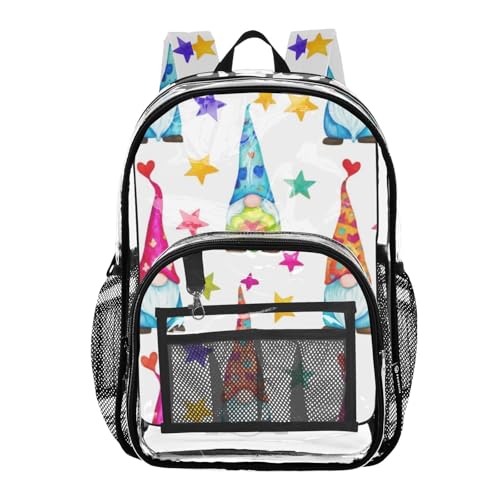 Clear Bag for Women Travel Gnomes Stars Cute Boys Backpacks for Girls See through Approved Bag