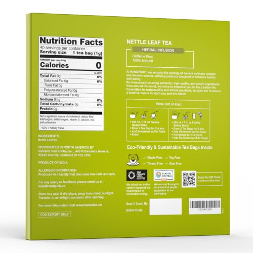 Image of HANDPICK Nettle Leaf Tea (40 Tea Bags) 100% Pure Leaf Tea, No Additives