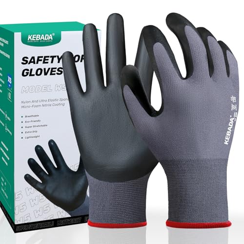 Image of Kebada W5 Foam Nitrile Coated Work Gloves for Men & Women, 12 Pairs | Seamless Nylon Knit, Strong Grip, Safety Gloves for General Purpose, Mechanic Work, Warehouse, Construction & Gardening