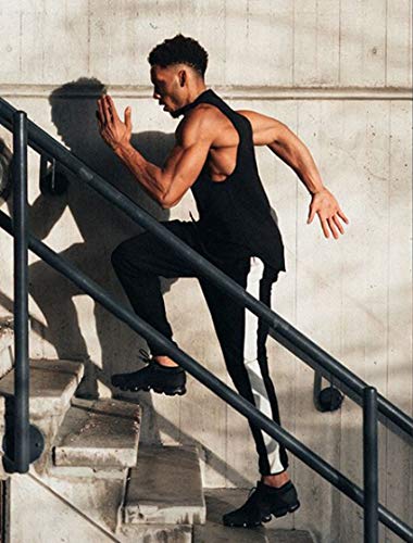 Susclude Calça de ginástica masculina skinny com cordão e bolsos, Preto, Large