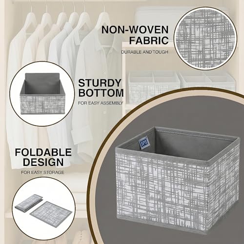 Image of Skrill 12-Piece Foldable Cloth Storage Box Set | Cube Baskets, Bins & Dividers for Closet & Dresser Drawer Organization - Crosshatch Grey