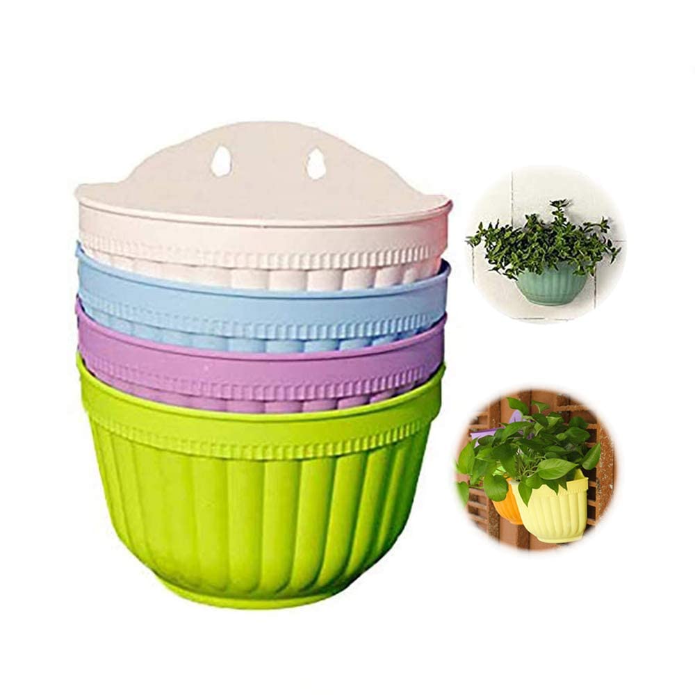 TERRIFI Colorful Resin Wall Hanging Planter Pot, 4Pcs Plastic Flower Pot, Garden Living Wall Mount Window Hang Indoor Outdoor Plant Flower Basket for Balcony Railing Shelf Fence Bedroom Trellis