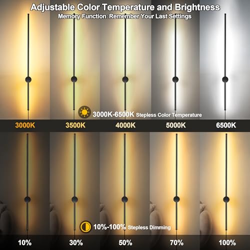 Image of GOODATE Wall Sconces Set of Two with Remote, Stepless Colors 3000K-6500K & Stepless Dimming, Hardwire or Plug-in, 180 Rotate, LED Black Plug in Wall Sconces with Timer & Night Light, 39.4 Inches