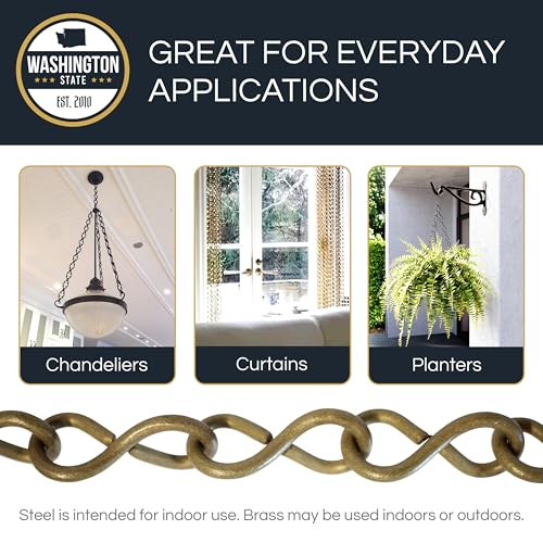 Image of RCH Hardware CH-20L-PN-3 Decorative Solid Brass Chain for Hanging Large Light Unwelded Wire (3 ft /1 Yard) (Polished Nickel)