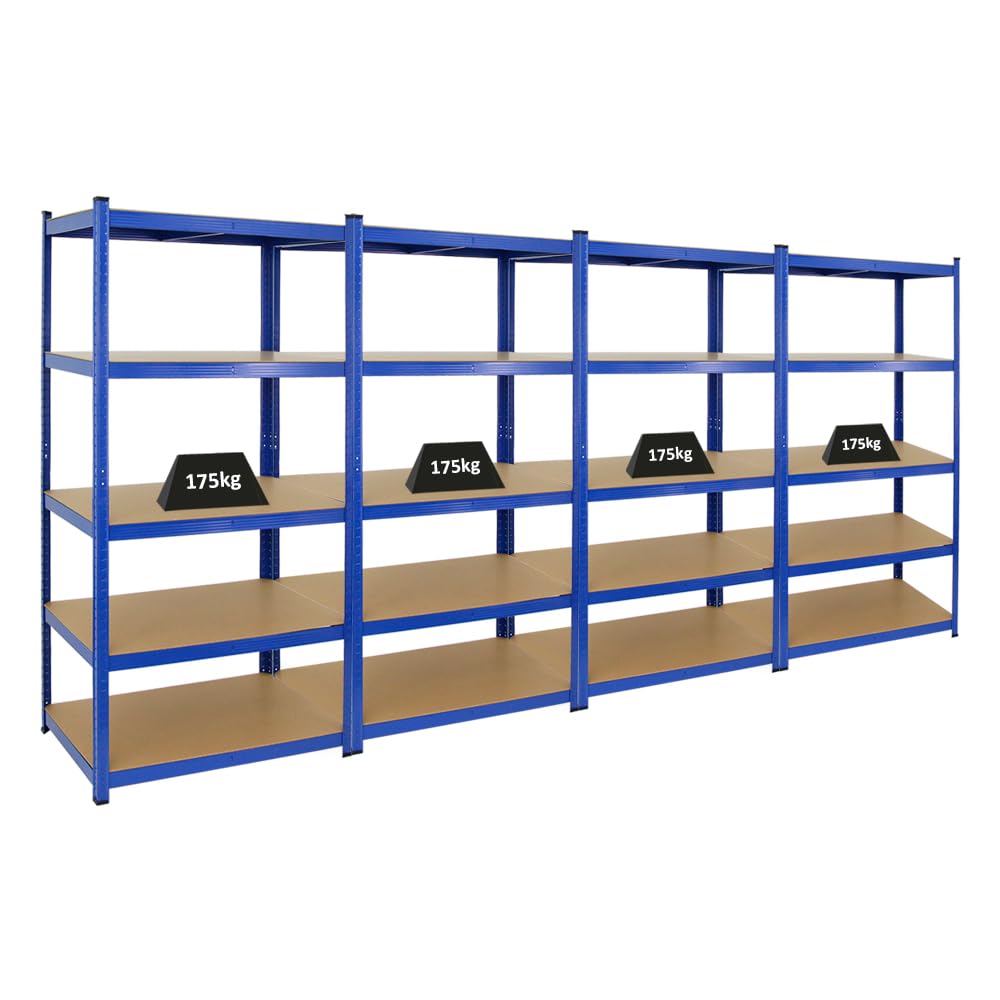 PROREGAL Mega Deal 4X Étagère Robuste Taurus | HxLxP 180x90x60cm | Charge du Compartiment 175kg | Bleu | Pour Garage et Cave