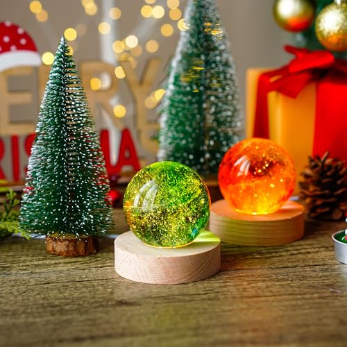 Image of ZEERSHEE 2Pcs Led Wood Display Stand for 3D Crystal Glass 2.7in Resin Art Light Wooden Lamp Base for Crystals LED Round Display Pedestal