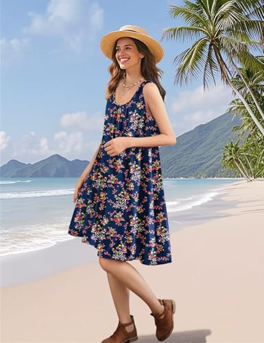 Image of YESNO Summer Dresses for Women Casual Boho Floral Sundresses Sleeveless Scoop Neck Beach Tank Dresses EVS