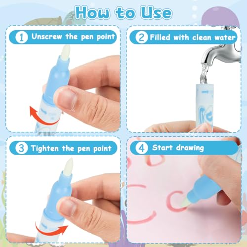 Image of Magic Water Doodle Mat for Kids, Reusable Cartoon Toddler Alphabet Practicing Writing Board with Water-Based Pens, Templates, Guiding Book, Shape Models (60 * 40cm Deep-Sea Animals)
