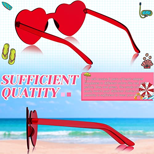 6 Pairs Heart Shaped Sunglasses Trendy Transparent Candy Color Rimless Eyewear Heart Shaped Frameless Glasses for Party Favor3