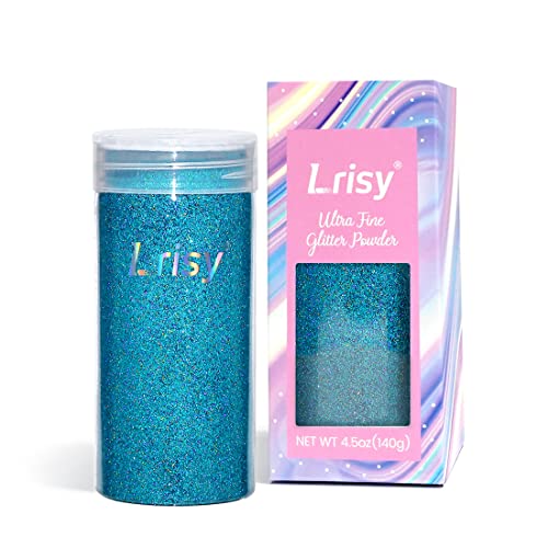 Lrisy Polvo holográfico extrafino con tapa agitadora, lentejuelas de purpurina para resina epoxi, limo, vasos, uñas y artes de pintura, 140 g (azul cielo holográfico ultrafino)