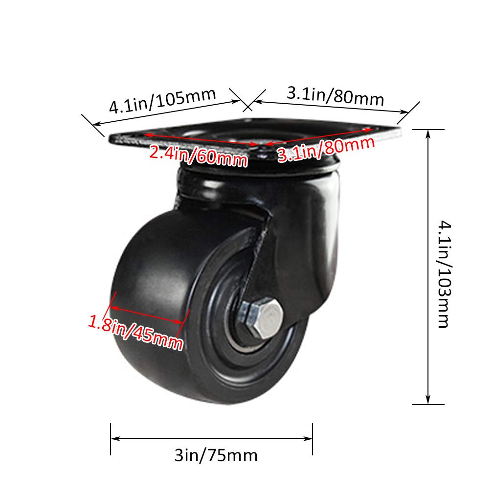 rotelle for mobiliRuota girevole girevole,Ruote for carrello,Set di 4 ruote piroettanti industriali,Rotelle for mobili in nylon,Nero,Resistente,Piastre superiori a 360°,Baricentro basso,Resistente all