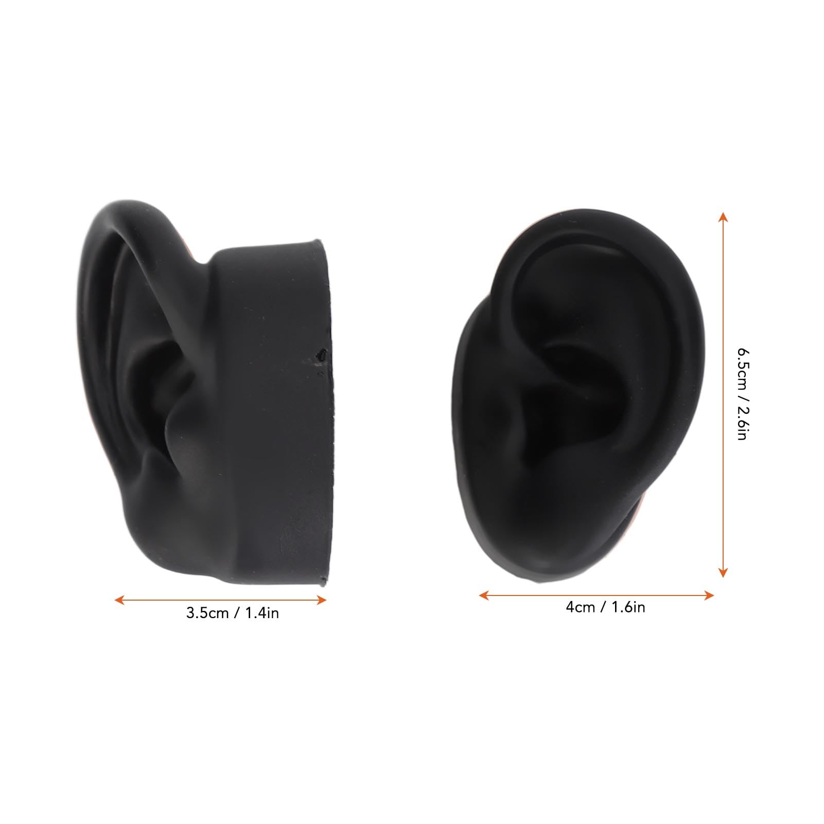 2 paia di modelli di orecchie in silicone, pratica di piercing all'orecchio finto destro e sinistro, parti del corpo in silicone per lo strumento di (bianco e nero)