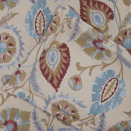 Image of Cloth Fusion Glace Cotton Elastic Fitted Bedsheet for Double Bed with 2 Pillow Covers (78X60 inches, Beige Floral)