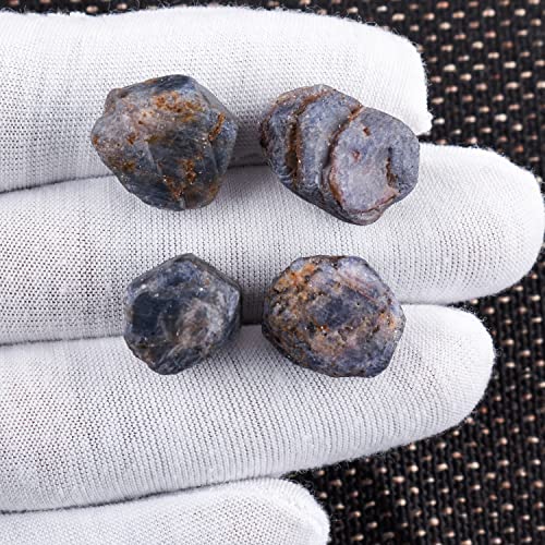 4Pcs, 100 Cts. Natural Raw African Blue Sapphire Gemstone Rough - Jewelry Making Raw Crystals Loose Stone Supplies, Wire Wrapping, Chakra Healing Birthstones, Energy, Diy - Gift Stone (B Grade) #TOP4