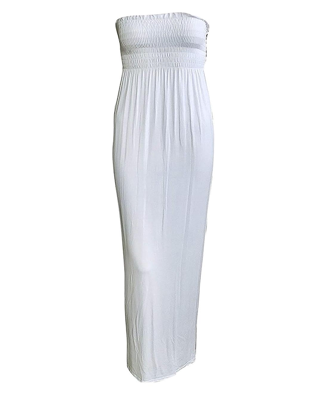 FASHION FAIRIES New Womens Sleeveless Boobtube Bandeau Maxi Ladies Sheering Long Dress Size16-22[White,20-22]