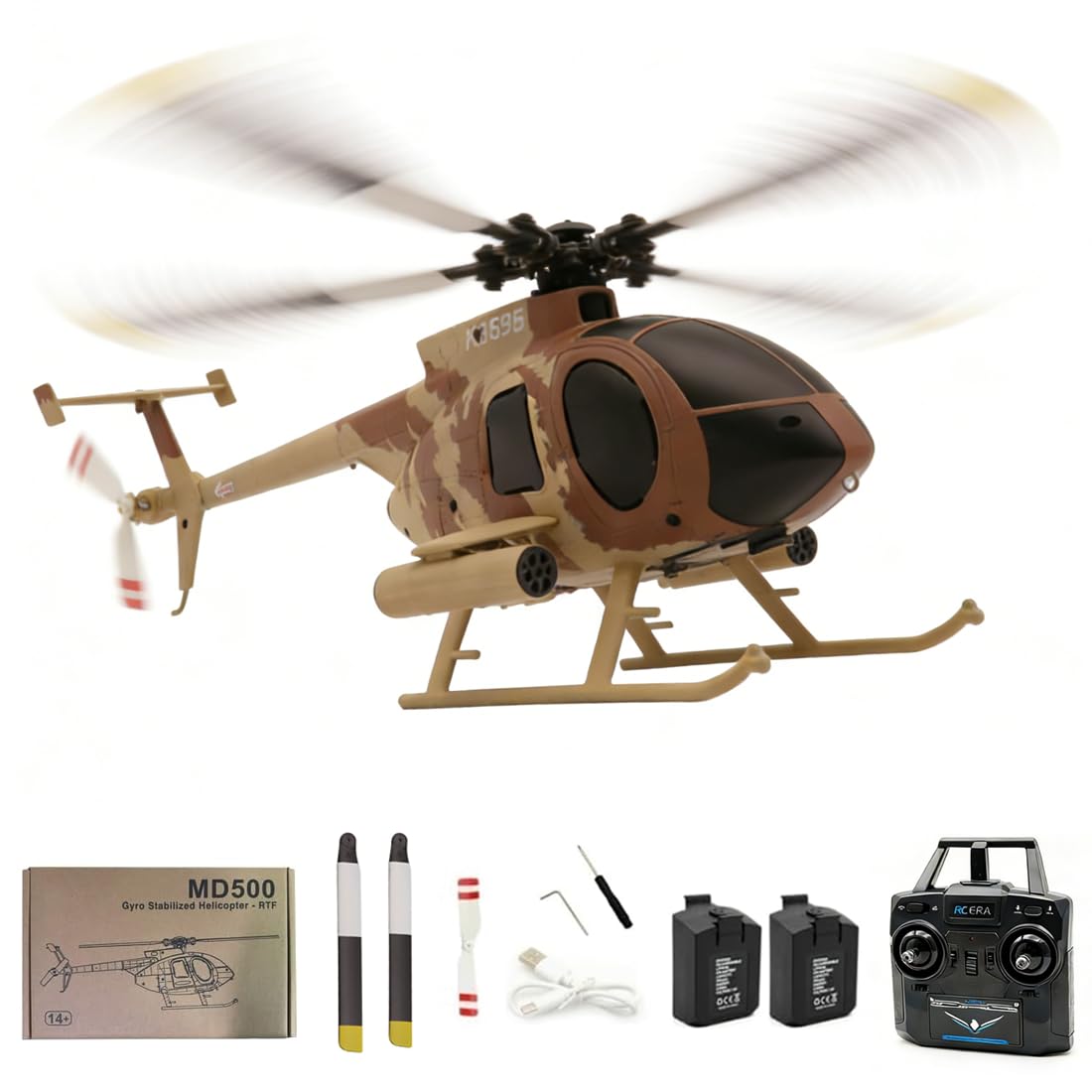 RC-ERA C184 MD500 Hélicoptère RC 4 canaux Flybarless avec contrôle de flux optique et stabilisation gyroscopique Modèle d'avion RC pour adulte