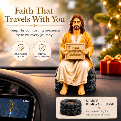 Image of Jesus Christ Statue, Handcrafted & Hand-Painted Resin Figurine with I Am with You Always Plaque, Christian Home Decor, Christian Gift for Home, Office & Prayer Room