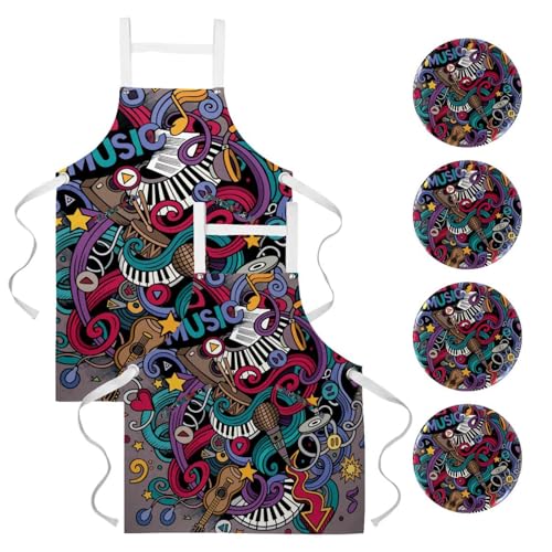Tablier de serveuse anti-taches avec 4 broches ajustables motif piano