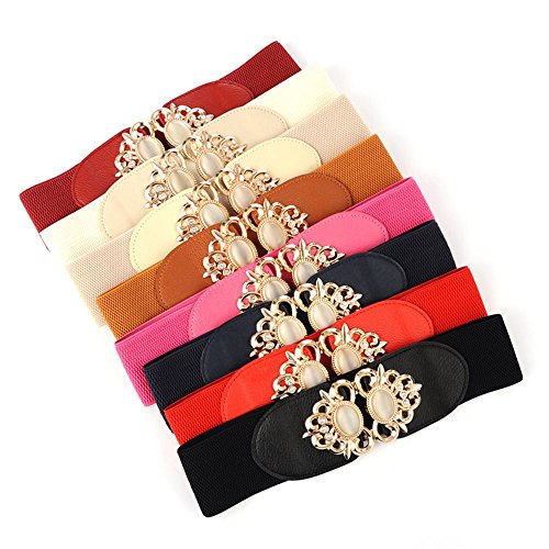 Women's Elastic Stretch Waist Belts with Stone for Dress/2.3" Width (Beige)3