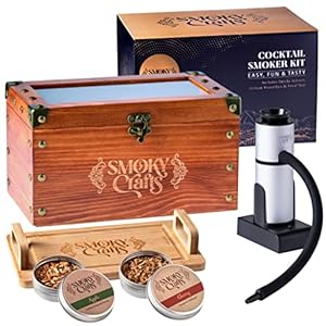 Smoky Crafts Cocktail Smoker Kit – Whiskey Smoker Kit with Smoking Gun, Cocktail Smoker Box and Wood Chips (Apple & Cherry) – Old Fashioned Smoker Kit – Bourbon Smoker Kit