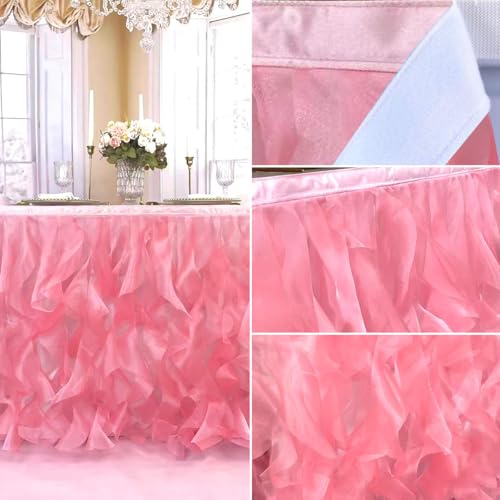 Image of Luxury Organza Mesh Table Skirt Draping Floating Romance - Perfect for Bridal Showers, Birthday Weddings - Clear Flowing Decoration for a Wonderful Main Cake Table (Watermelon Red-6ft, 72 inchLx30 inchH)
